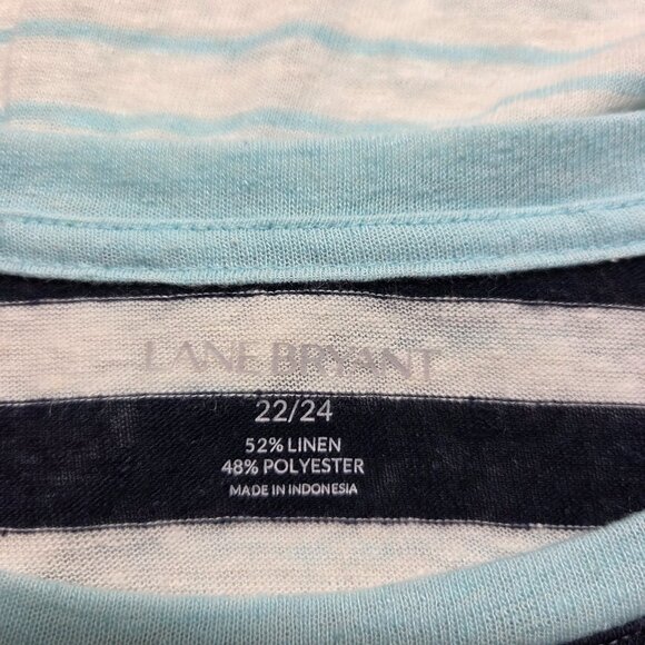 Lane Bryant 22/24 White Black Striped 3/4 sleeve Linen Blend Lightweight Tee - Picture 9 of 11